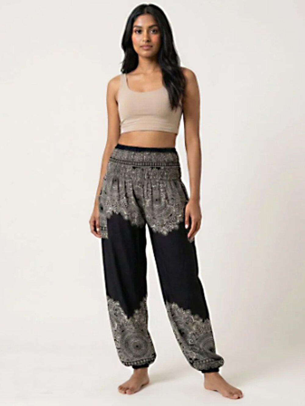 Joob Joob Harem Yoga Pant Black/White Mandala Boho Hippie Comfort Beach L/XL